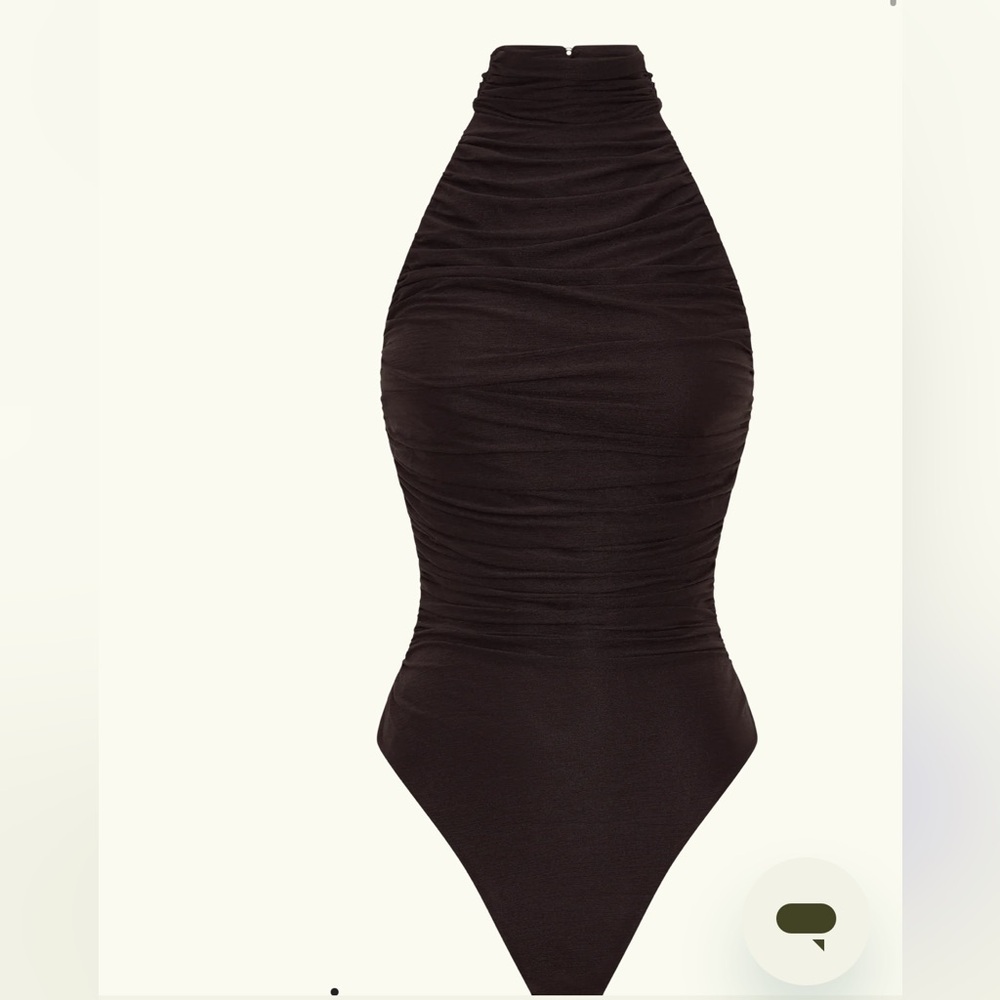 MESHKI Matilda Ruched Mesh Bodysuit - Chocolate